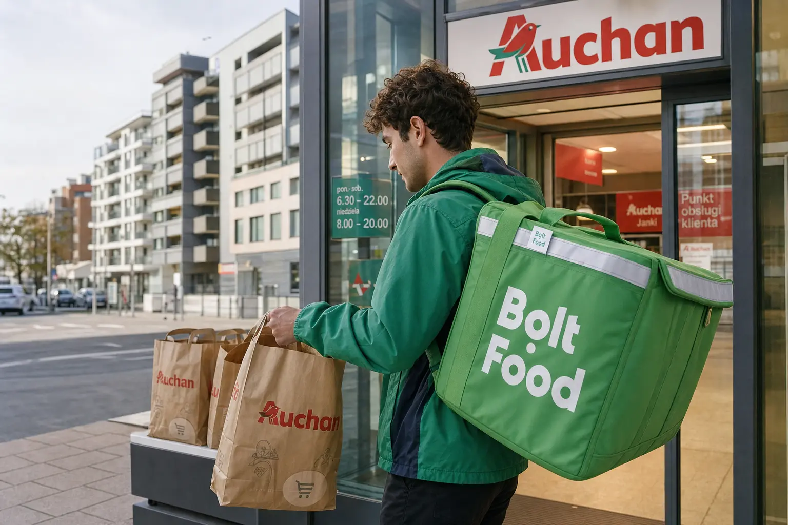 Bolt Food и Auchan: что новое партнёрство даёт курьерам в Польше